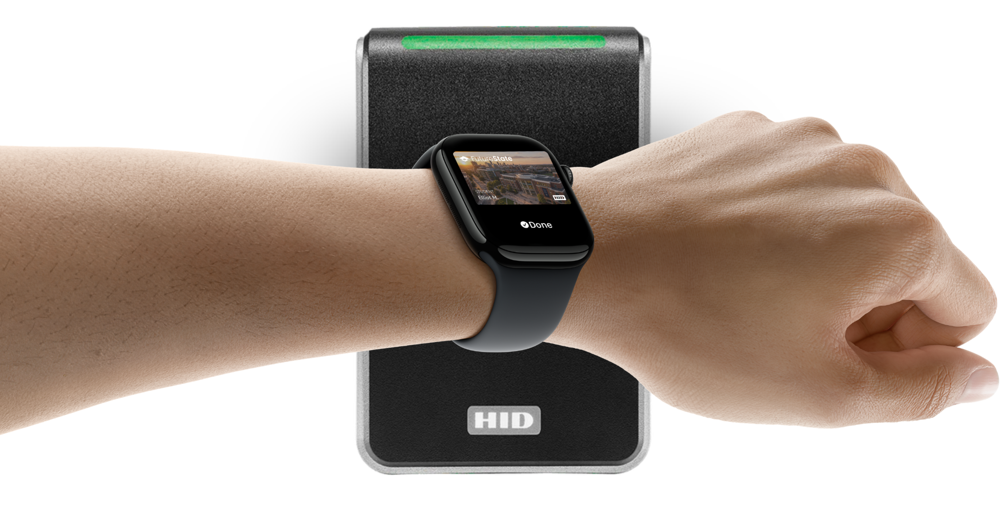 Apple Watch tapping to badge in at an HID Signo 40 reader